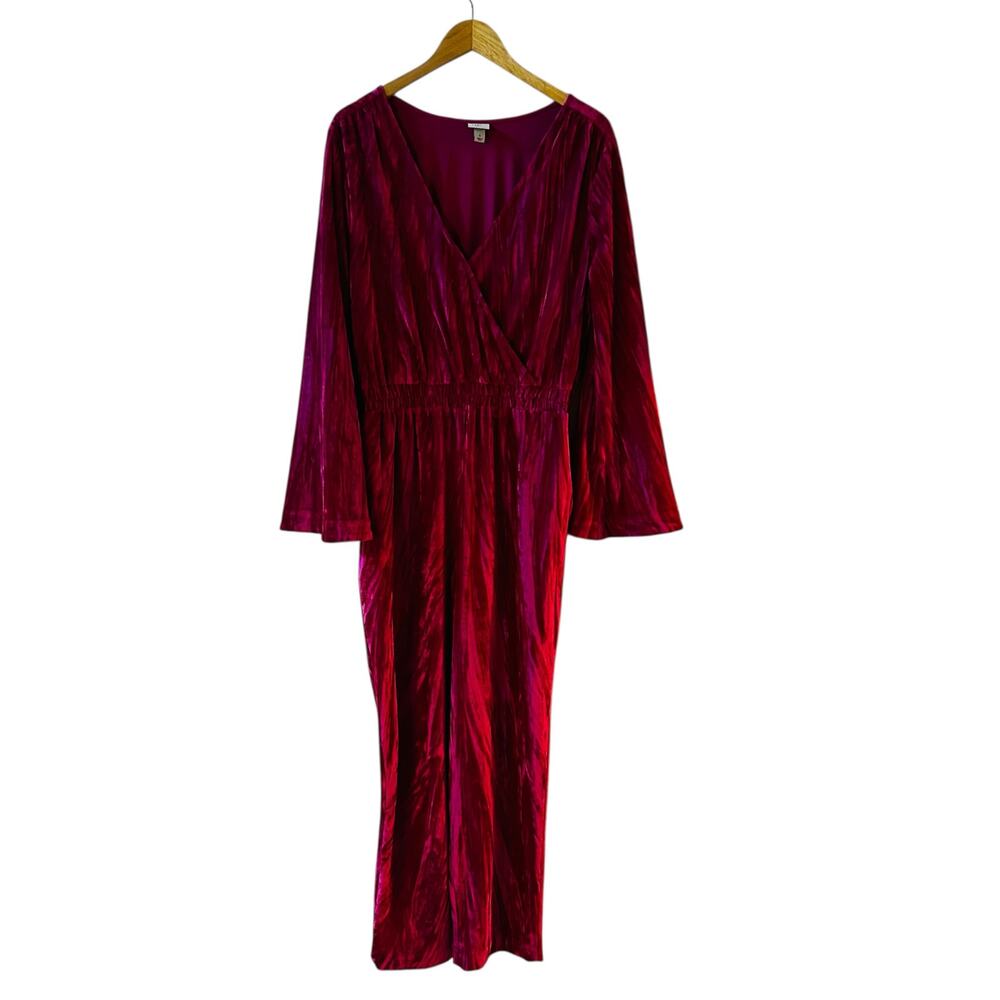 A New Day Pink Crushed Velvet Long Sleeve Jumpsuit Size L Large - Picture 3 of 7